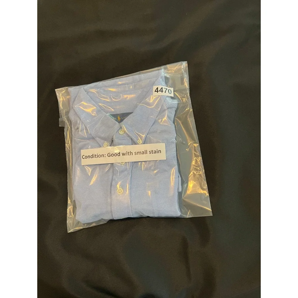 Ralph Lauren Mens Knit Oxford Polo Shirt Light Blue Short Sleeve Large L